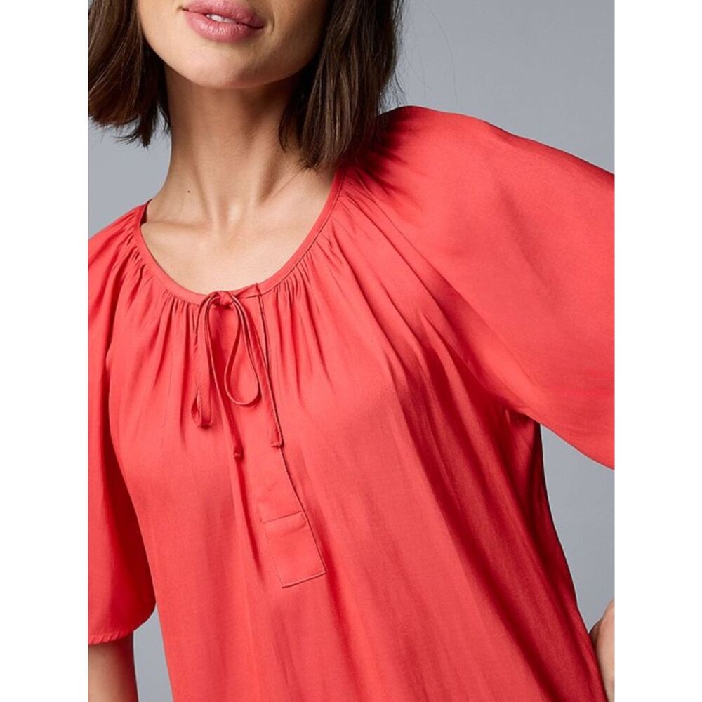 Simply Vera Vera Wang Shirred Tie Neck Short Sleeve Blouse Medium NWT